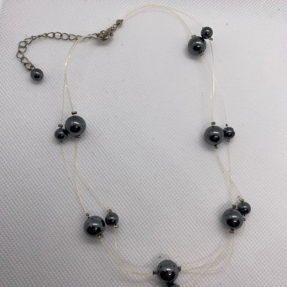 Blue Grey Faux Pearl double strand choker necklace